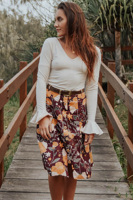 High Waist Blue Floral Split Jeans Skirt | Floral skirt outfits, Casual  style outfits, Long skirt outfits